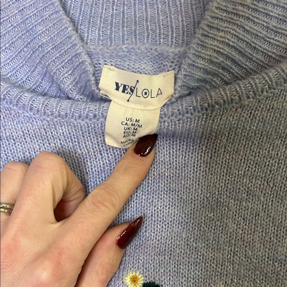 Women's Blue Sweater with Floral Embroidery - Picture 3 of 4